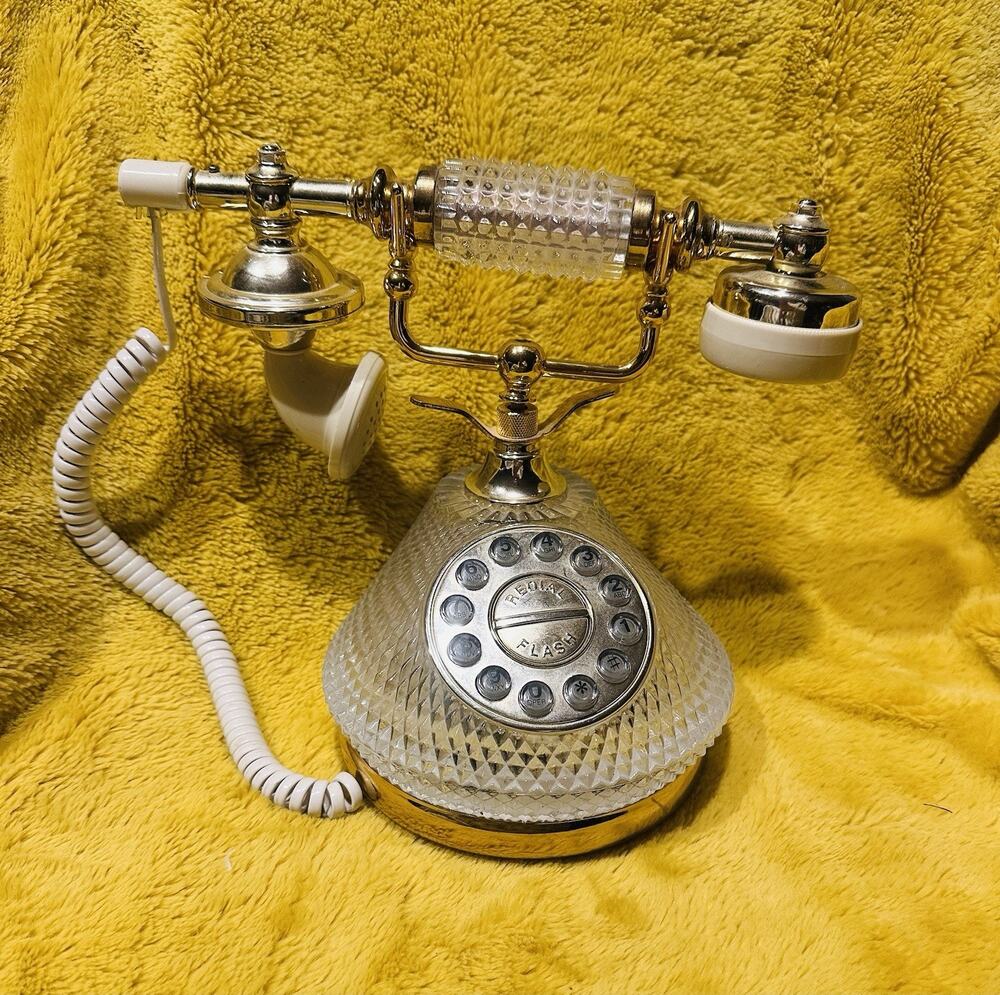 Columbia Telecommunication French Style Crystal Telephone Vtg Hollywood Glam 70s